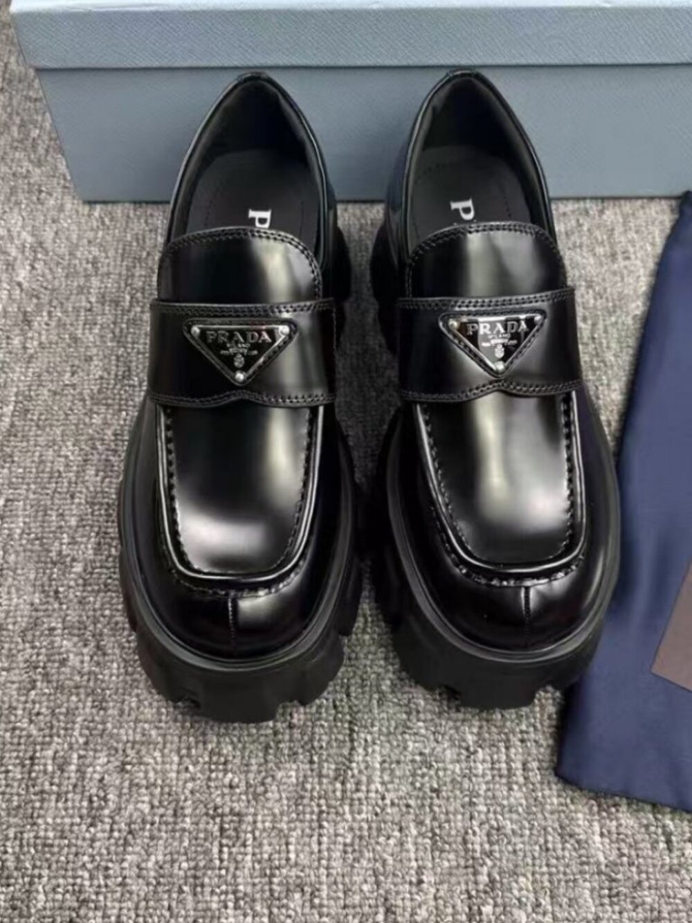 Prada Black Triangle Logo Chunky Platform Loafers